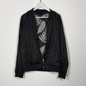 H&M Black Bomber Jacket with Leaf Print Lining reverse-able